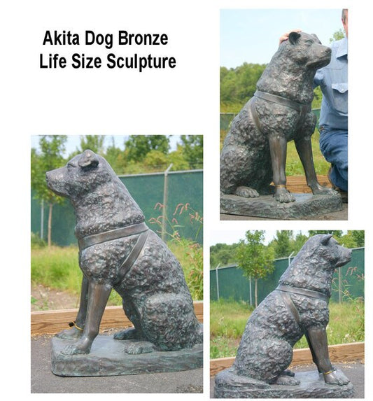 Life Size Bronze Animal Akita Dog Sculpture Outdoor Garden Art