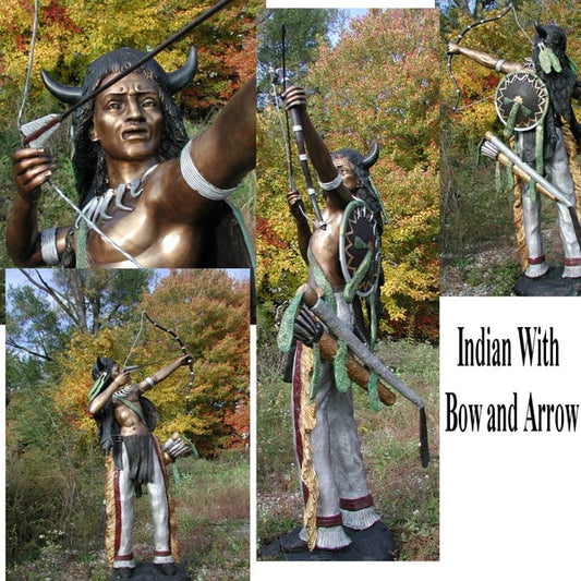 Life size bronze Indian with bow taking aim at target