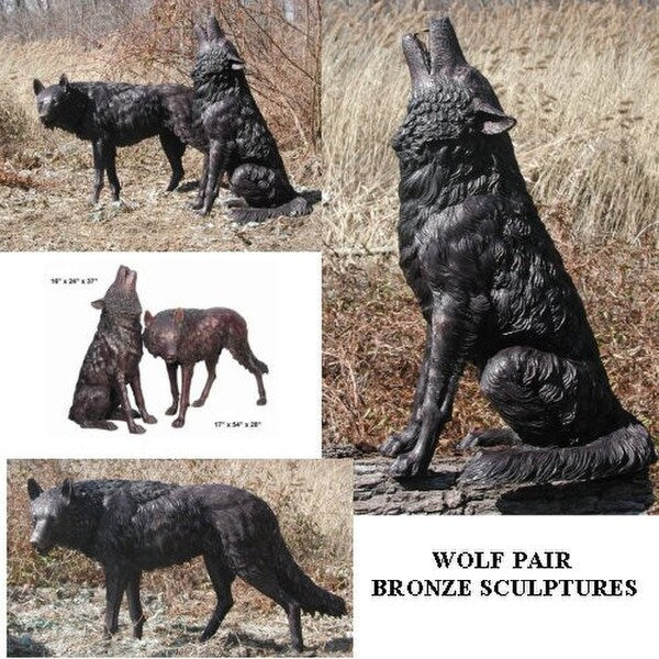 Canvas Wolf Pair Bronze Sculptures Pair Wolves Set Garden Howling life size