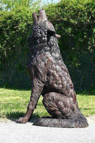 Wolf Pair Bronze Sculptures Pair Wolves Set Garden Howling life size