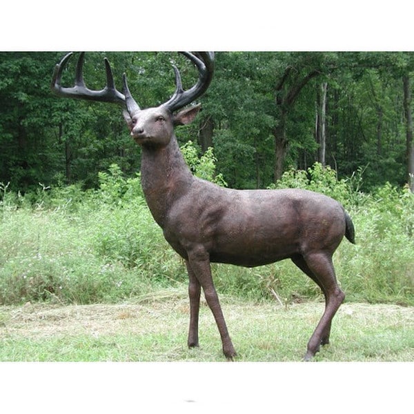 American White-Tailed Deer Sculpture Made of Bronze Life Size Statue