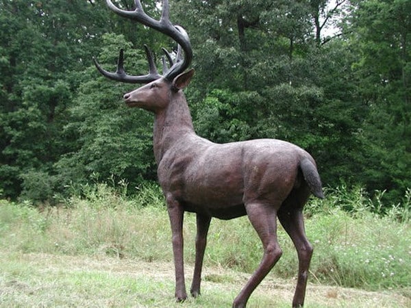 Side View American White Tailed Deer Bronze Sculpture Life Size Statue