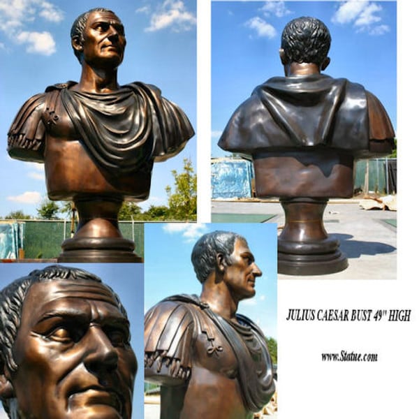 Julius Caesar Bust Bronze Sculpture Greco Roman Military Leader Marble