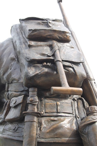 Close Up of Fallen Soldier War Memorial Sculpture Veterans Bronze Pack