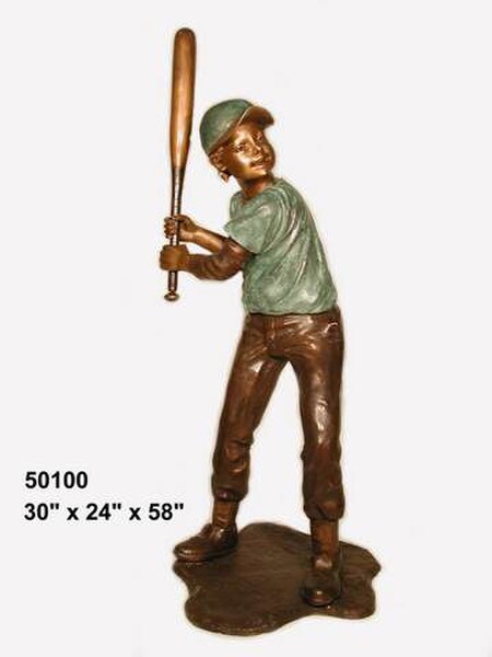 Boy Baseball Batter Bronze Sculpture Memorial Tribute Garden Art