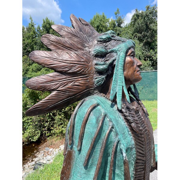 Chief With Spear Life Size Bronze Sculpture Spear Native American Art