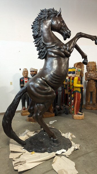 Rearing Horse Bronze Statue Quality Stallion Life Size wind blown mane