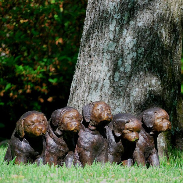 Line Of Puppies Bronze Sculpture
