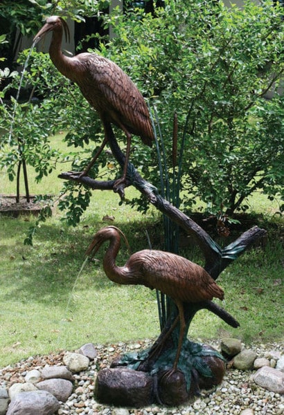 Life-Size Crane Pair Water Feature Fountain Bronze Statue