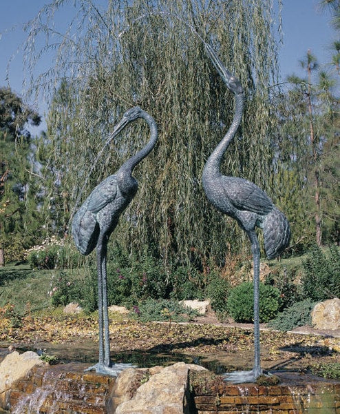 Crane set piped Water Feature Bronze Statues fountain spitter spouting statuary