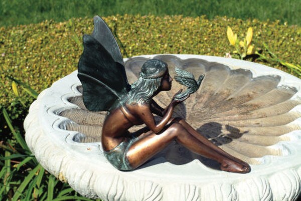 Bronze Fairy Statue Garden Statuary Playing with Butterfly Sculpture