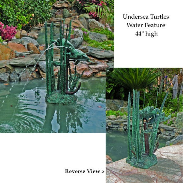 Spouting Turtles Water Fountain Swimming in Sea weed Anchor Art