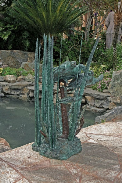 Spouting Turtles Water Fountain Swimming in Sea weed Anchor Ship