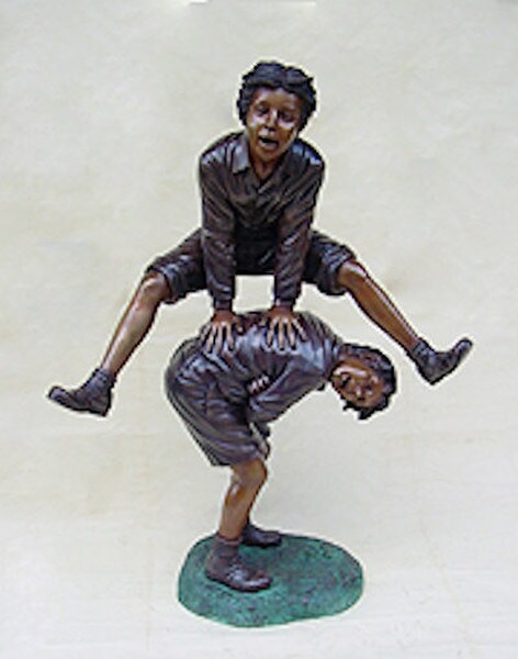 Leapfrog Boys Bronze Garden sculpture captures two mid-leap children