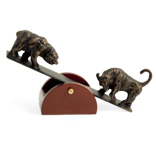 Bear and Bull Sculpture on Seesaw Statue moveable upon market stock
