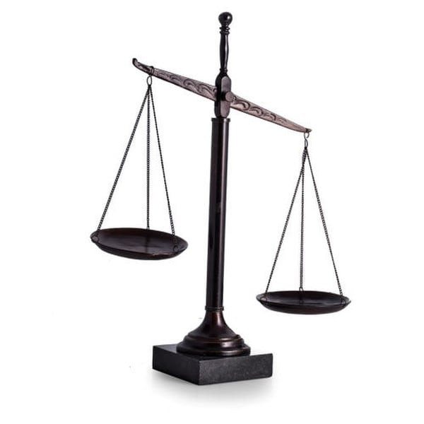 The Scales of Justice Bronzed Finished Scale on Marble Base Statue