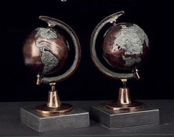 Globe Bookends Bronze On Marble Bases Sculptures