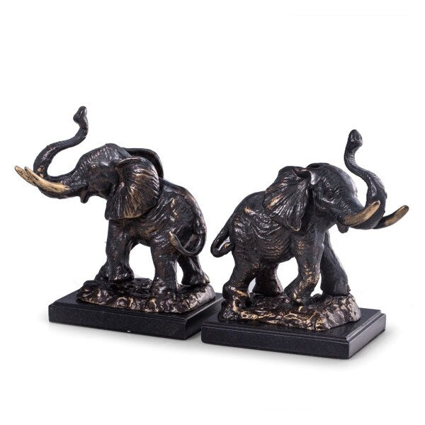 Elephant Trunks Up Brass Bookends Sculptural Artwork Metal Heavy