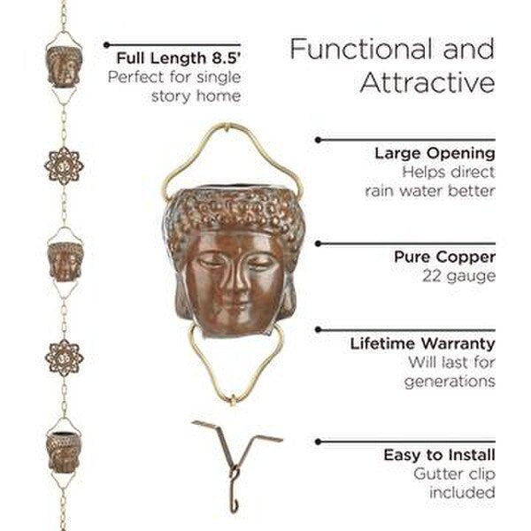 Peaceful Buddha Rain Chain Copper Downspout Ohm ornaments Decorative