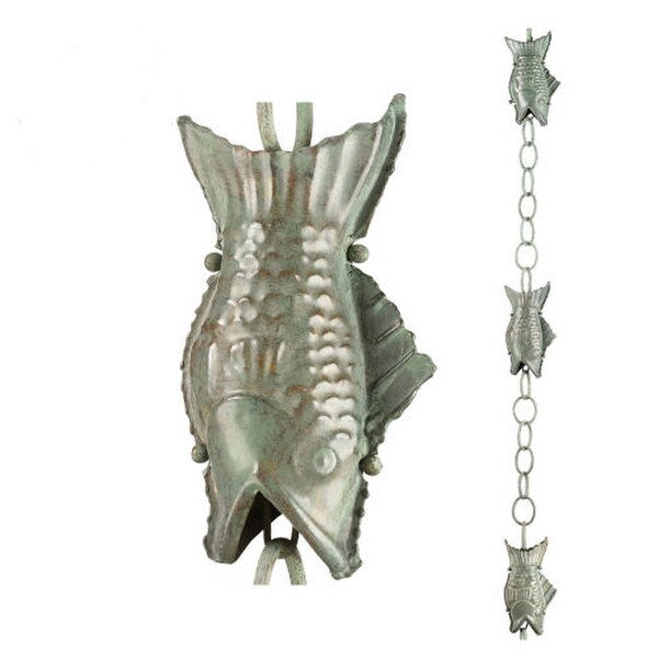 Decorative Downspout Fish Blue Verde Pure Copper Rain Chains Pesci