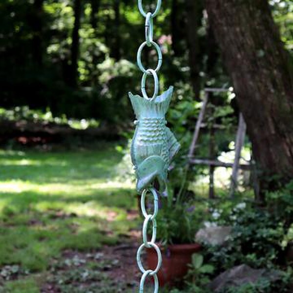 Decorative Downspout Fish Blue Verde Pure Copper Rain Chains Artwork