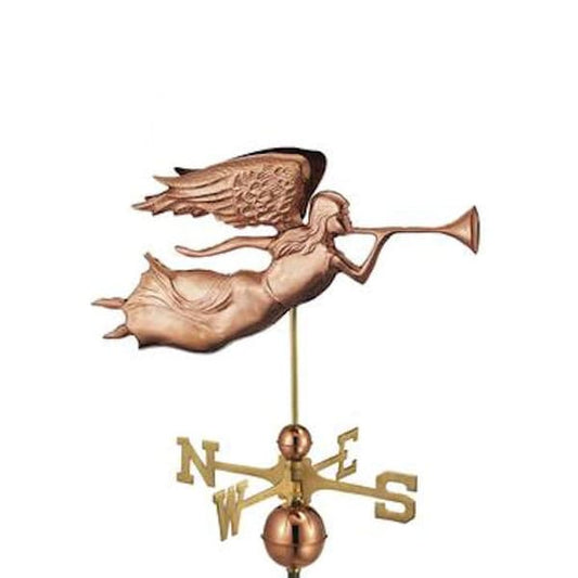 Large size angel with trumpeting copper weathervane display roof top