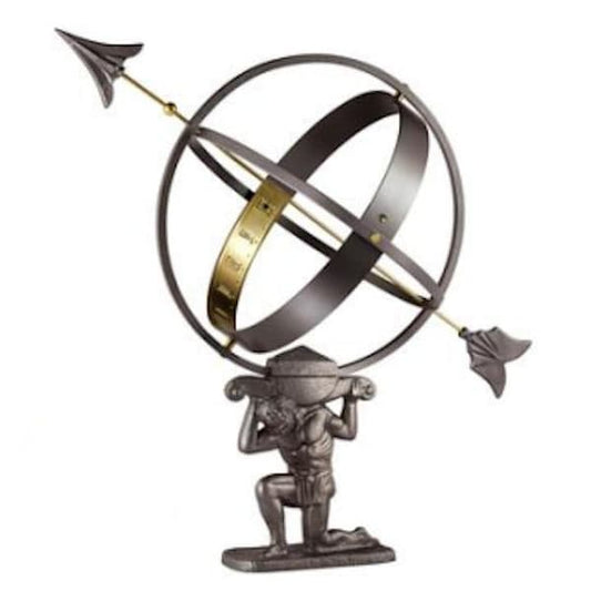 Atlas Armillary Sundial Sculpture Globe inner Brass gnomon Aluminum base