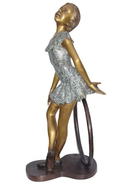 Bronze Dancer with Hula Hoop Garden Sculpture performative dancing