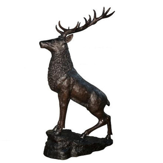 Majestic Bronze Deer on Ridge Statue