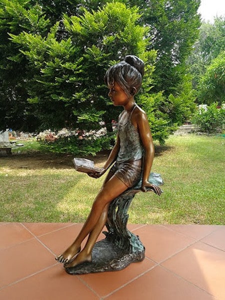 Bronze life size girl reading book in summertime sculpture high end statue