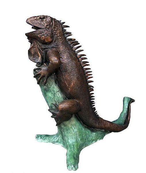 Iguana on Brach Piped Garden Statue Plumed Water Feature fountain