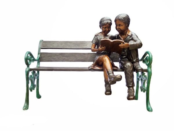 High quality bronze children reading on bench boy and girl School statue
