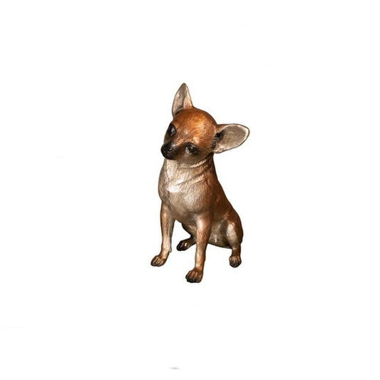 Bronze Chihuahua Dog Sculpture Sitting in Repose Statue Life Size