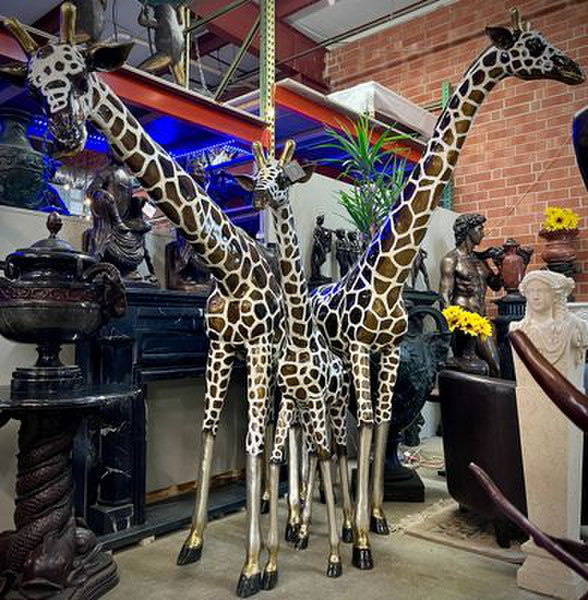 Life Size African Giraffe Family Bronze Statues Garden Sculptures Set