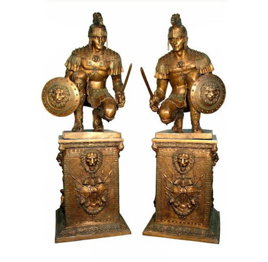Bronze Spartans Life Size Statues on Pedestals Warriors Large Scale
