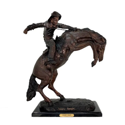 Bronze Wooly Chaps Remington Cowboy Statue on Marble Base Western