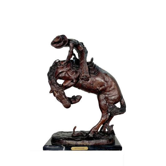 Rattlesnake Bucking Bronco Bronze Statue on Marble Base by Remington