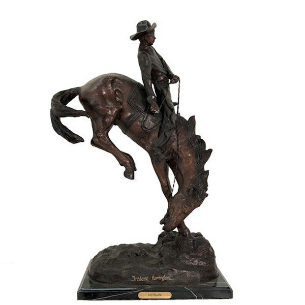 American West Bronze Remington Outlaw Cowboy Statue Rugged Sculpture