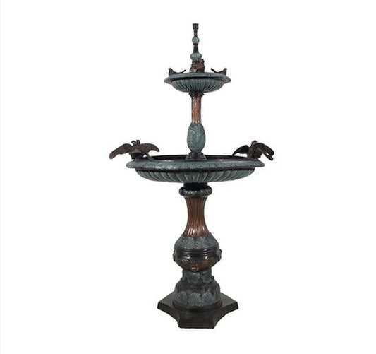 Two Tier Bird Bronze Fountain Water Feature Classical Elegant Art