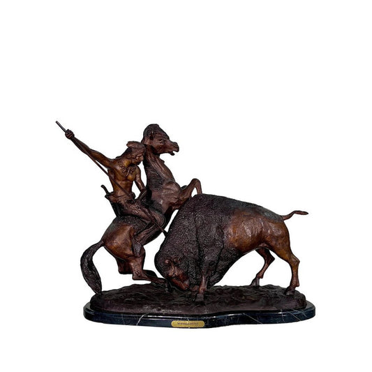 Russell Buffalo Hunt tabletop Bronze Statue Classical Western Sculpture