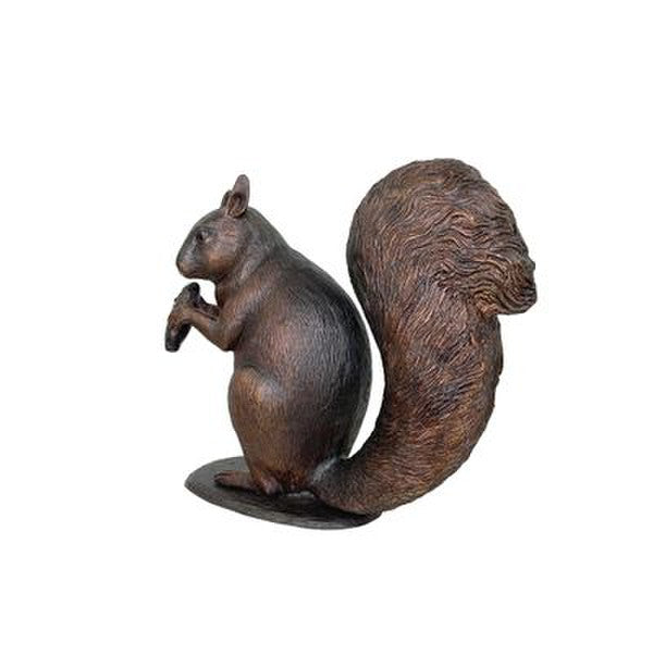 Life Size Squirrel with Nut Bronze Statue Bushy Tailed Realistic Garden