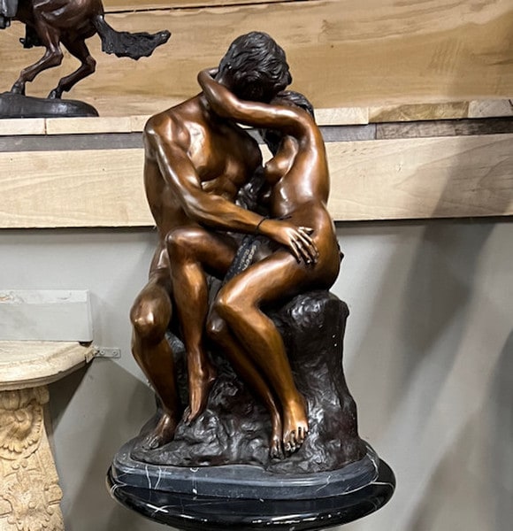 Kiss By Rodin Bronze Sculpture Large Lover Statue on Marble Base