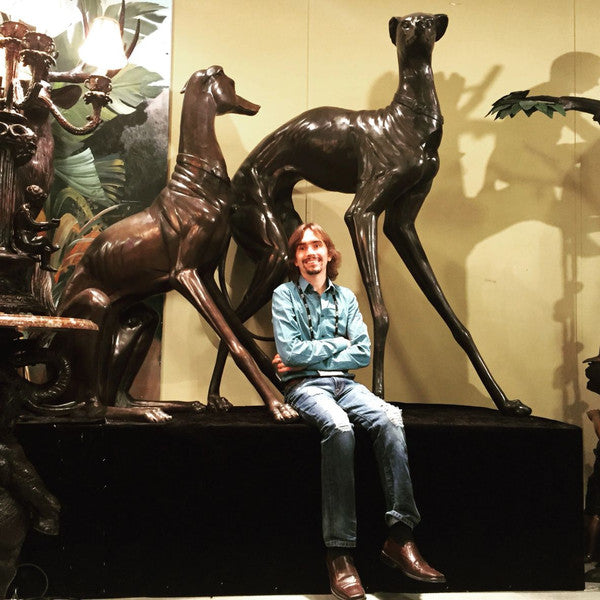 Large Whippet Dog Set of two Bronze Statues Huge Greyhounds