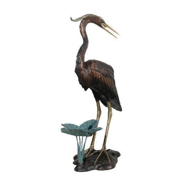 Bronze Heron Water Feature Fountain Sculpture