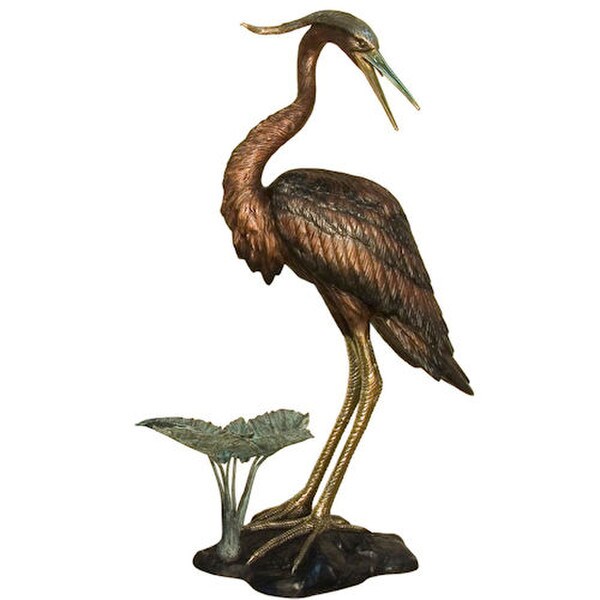 Bronze Heron Water Feature Fountain Sculpture