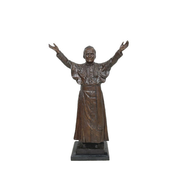 Pope John Paul II Bronze Statue on Marble Base reverential sculpture