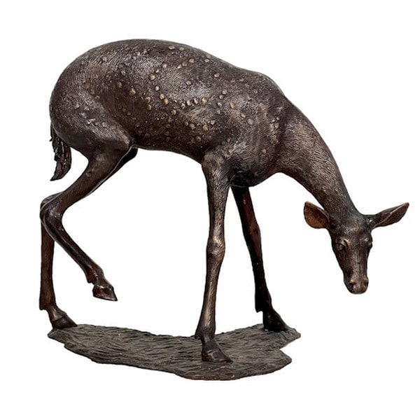 Bronze Deer Baby Fawn Grazing Sculpture Eating in Forest Garden statue
