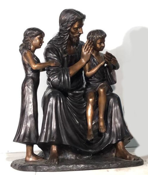 Garden Memorial Jesus with Children Life Size Bronze Statue Wax Large