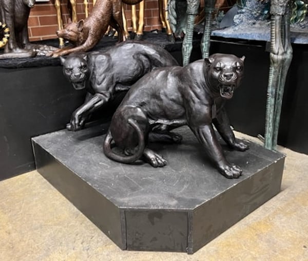 Fighting Panthers Pair Bronze Sculptures