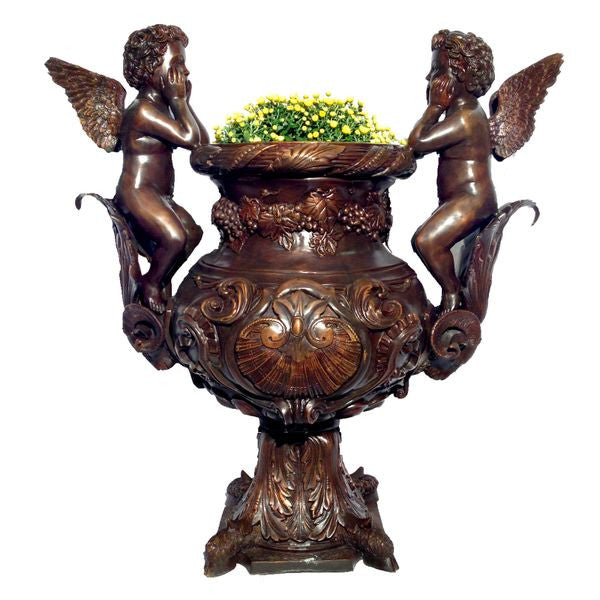 Cupid Urn Set Bronze Statues Decorative Bronze Vase with Cherubs